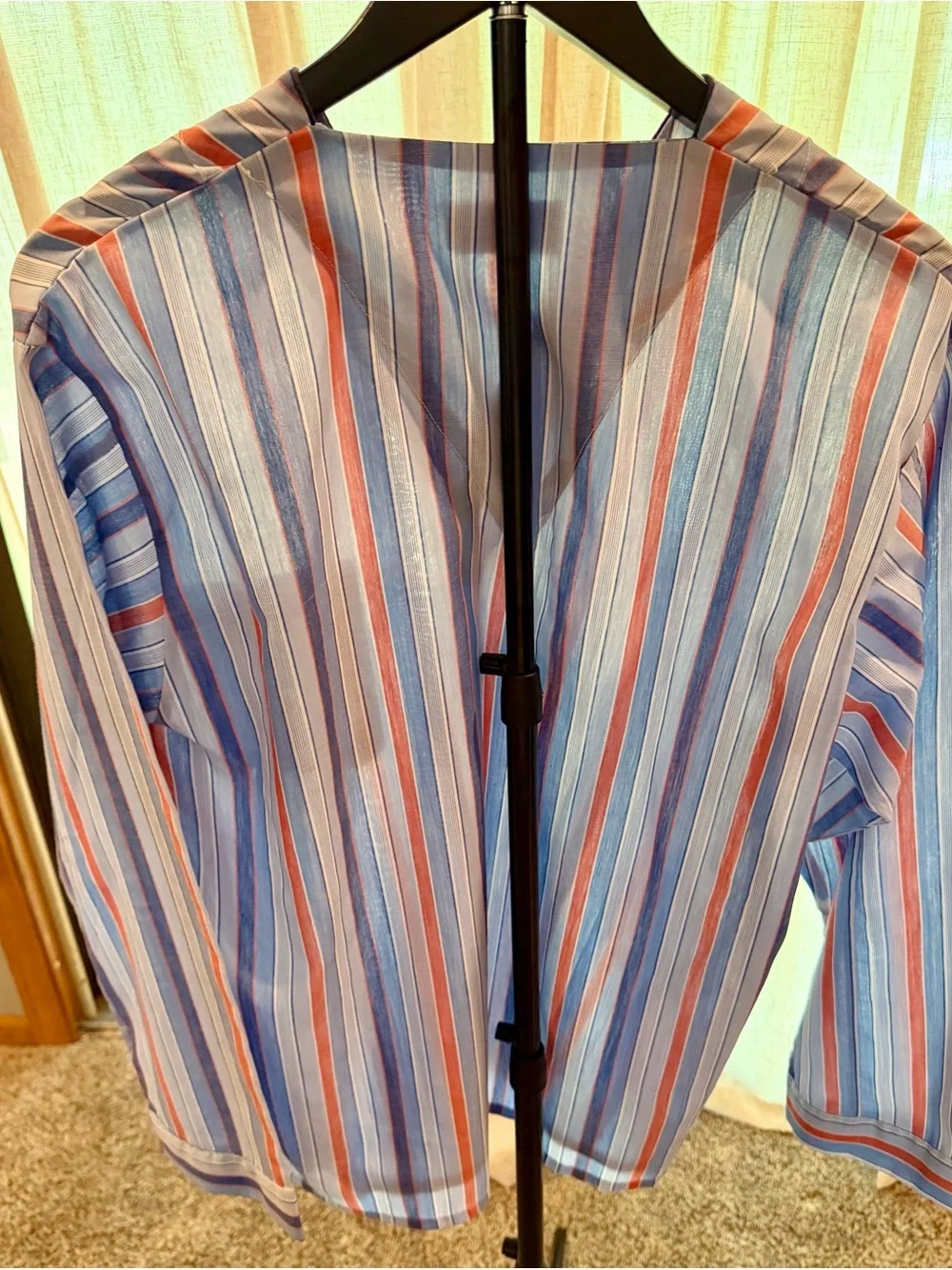 Striped V-Neck Buttonless Blouse in Blue and Red - Picture 2 of 3